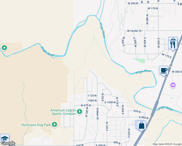 map of restaurants, bars, coffee shops, grocery stores, and more near 1291 North Main Street in Hurricane