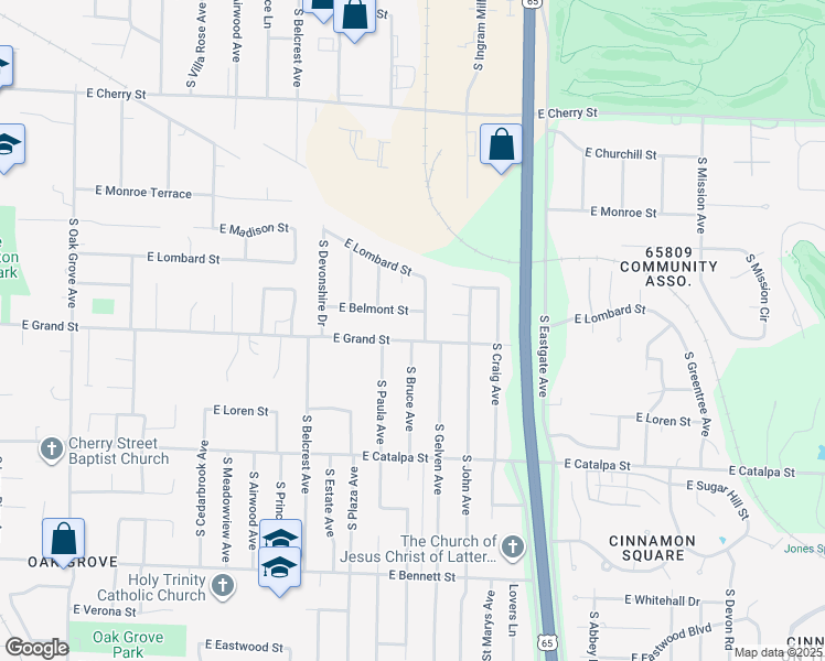 map of restaurants, bars, coffee shops, grocery stores, and more near 3141 Grand Street in Springfield