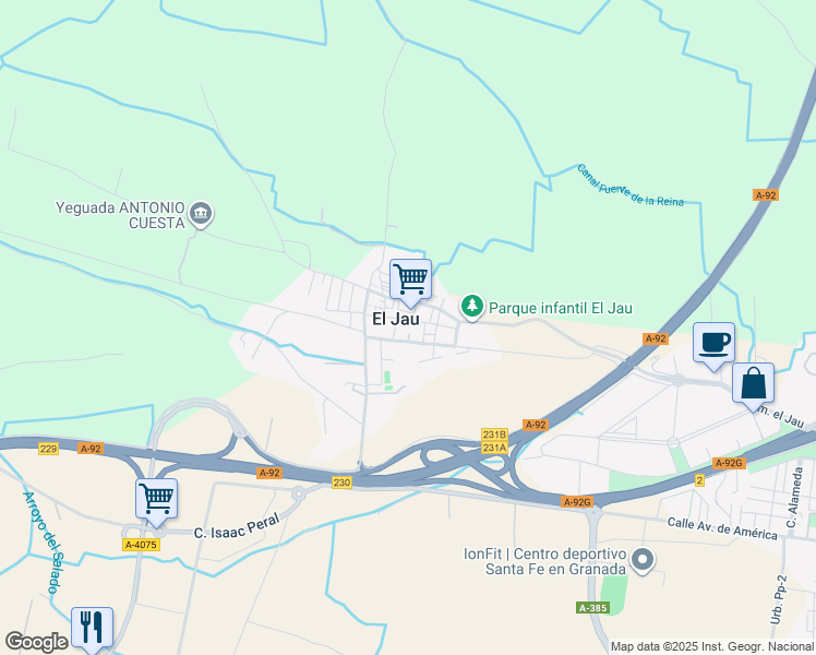 map of restaurants, bars, coffee shops, grocery stores, and more near 3 Calle Pablo Picasso in Santa Fe