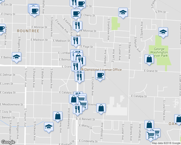 map of restaurants, bars, coffee shops, grocery stores, and more near 1021 South Crutcher Avenue in Springfield