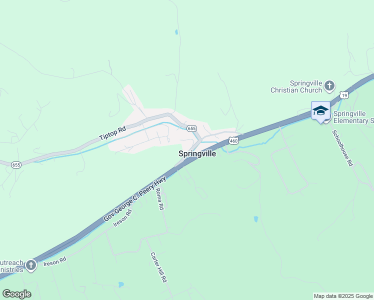 map of restaurants, bars, coffee shops, grocery stores, and more near 163 Tiptop Road in Springville