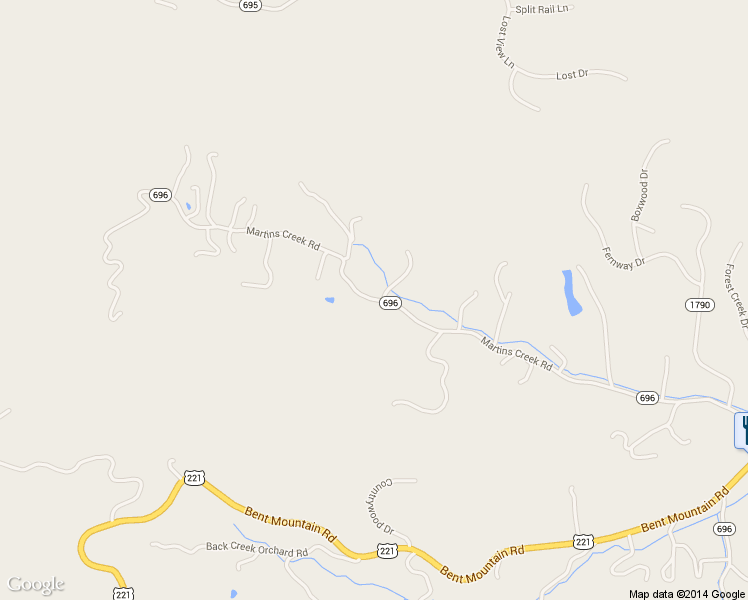 map of restaurants, bars, coffee shops, grocery stores, and more near Martins Creek Road in Roanoke