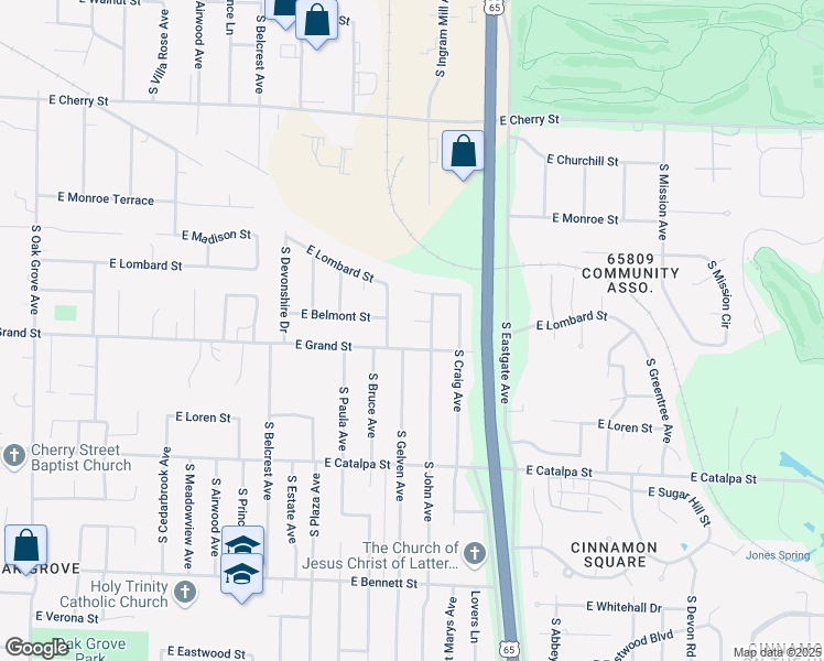 map of restaurants, bars, coffee shops, grocery stores, and more near 3230 East Belmont Street in Springfield