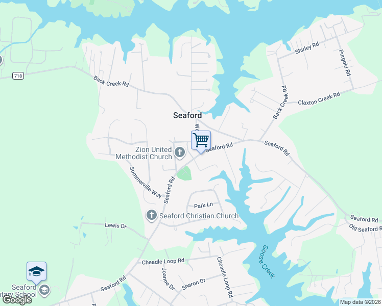 map of restaurants, bars, coffee shops, grocery stores, and more near 2205 Seaford Road in Seaford