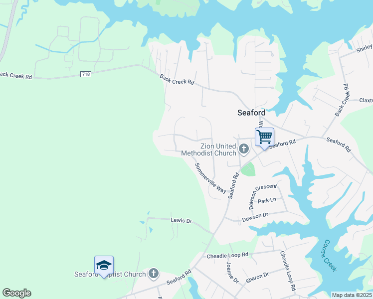 map of restaurants, bars, coffee shops, grocery stores, and more near 220 Sommerville Way in Seaford