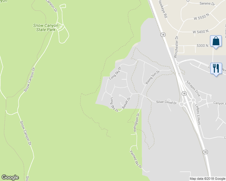 map of restaurants, bars, coffee shops, grocery stores, and more near Mesquite Drive in St. George