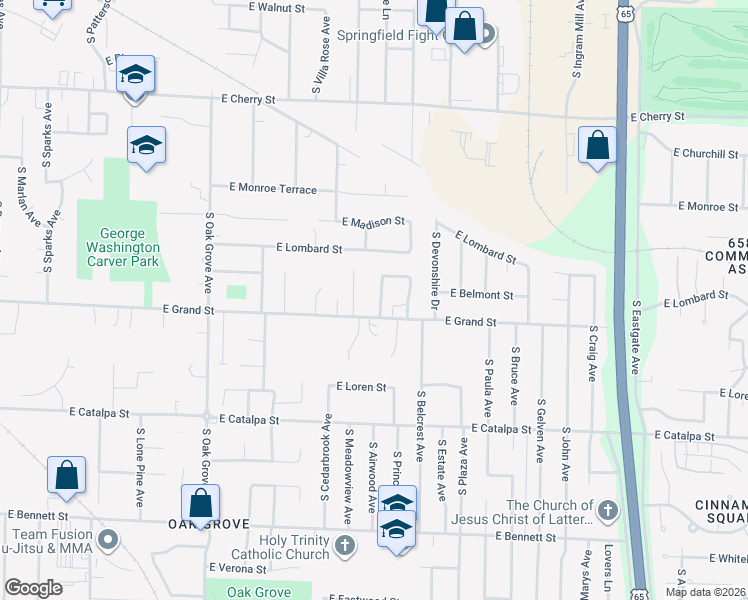 map of restaurants, bars, coffee shops, grocery stores, and more near 2911 E Grand St in Springfield