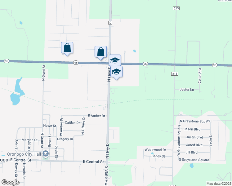map of restaurants, bars, coffee shops, grocery stores, and more near 21950 Jude Lane in Webb City