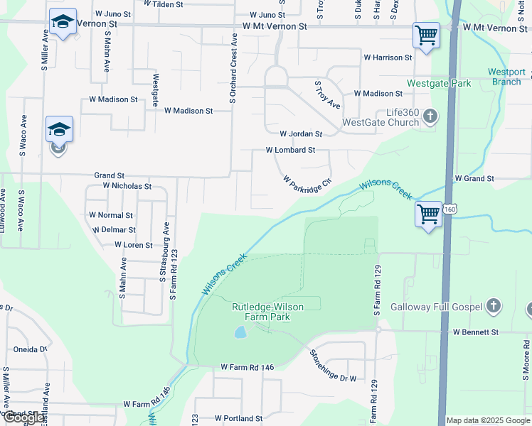 map of restaurants, bars, coffee shops, grocery stores, and more near 4040 West Woodshill Court in Springfield