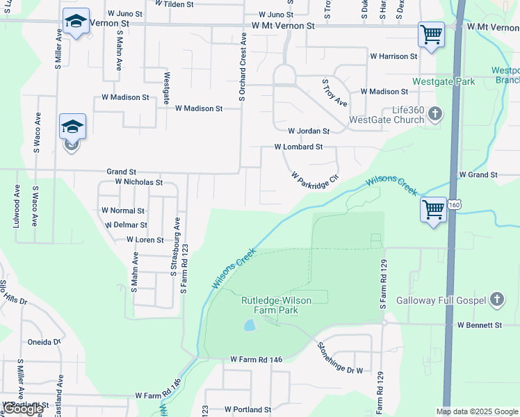 map of restaurants, bars, coffee shops, grocery stores, and more near 4040 West Woodshill Court in Springfield