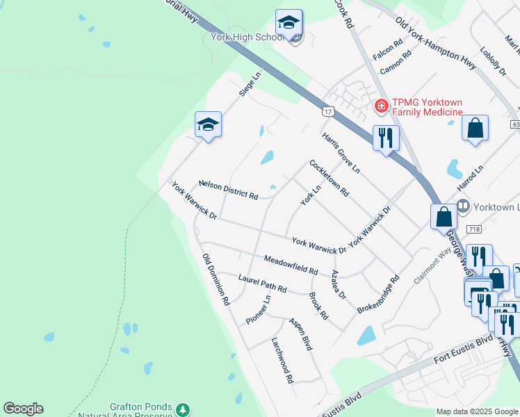 map of restaurants, bars, coffee shops, grocery stores, and more near 802 Cockletown Road in Yorktown