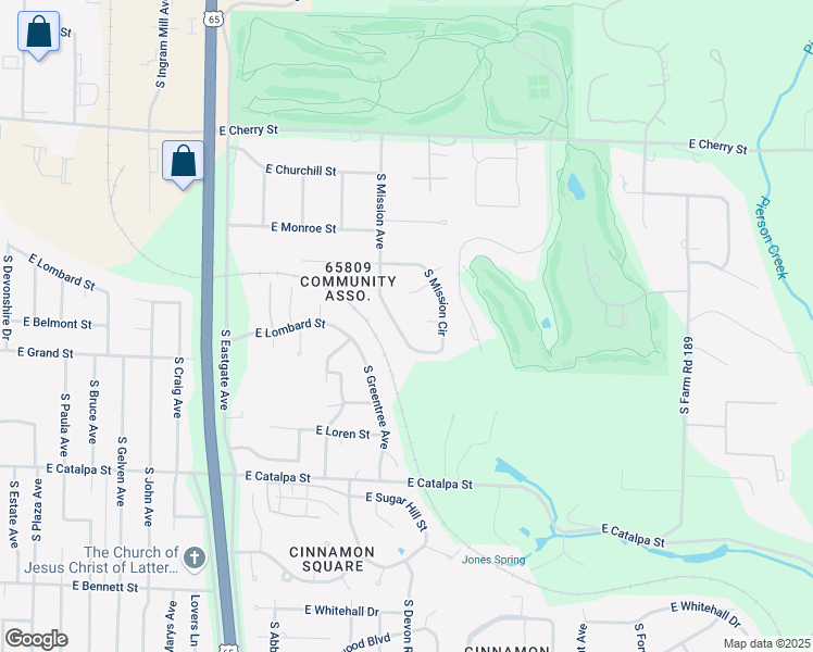map of restaurants, bars, coffee shops, grocery stores, and more near 949 South Mission Avenue in Springfield