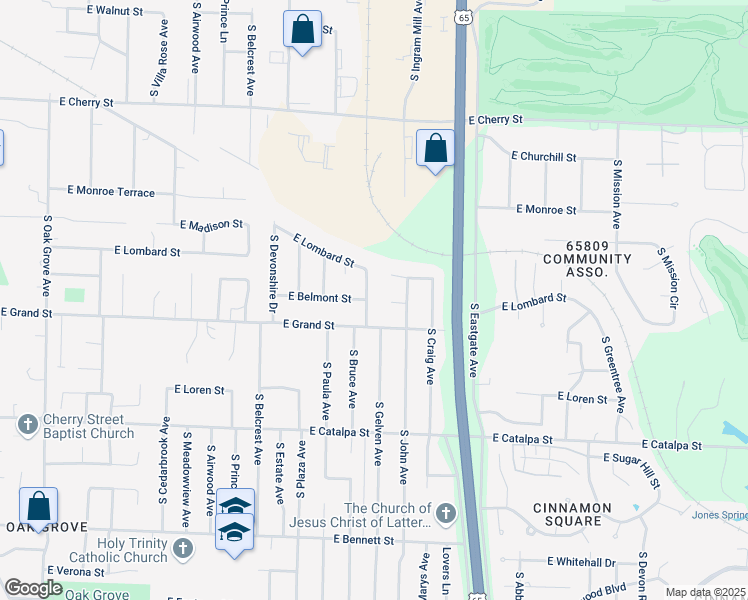 map of restaurants, bars, coffee shops, grocery stores, and more near 3230 East Belmont Street in Springfield