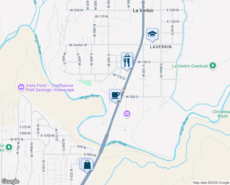 map of restaurants, bars, coffee shops, grocery stores, and more near 229-299 West 300 South in La Verkin