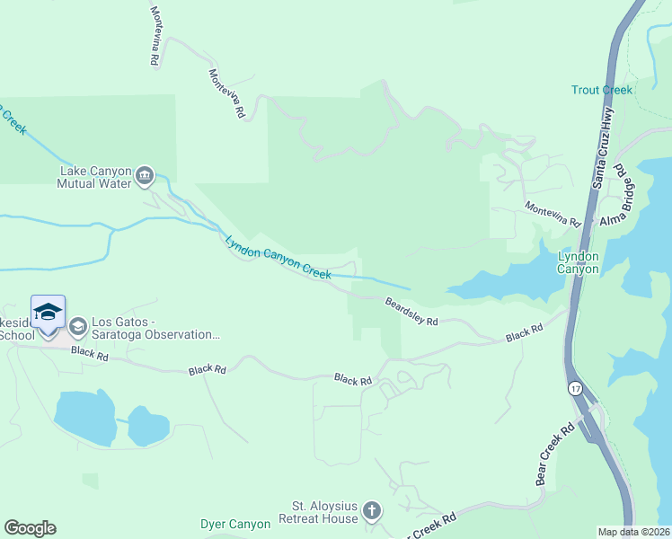 map of restaurants, bars, coffee shops, grocery stores, and more near 19010 Beardsley Road in Los Gatos