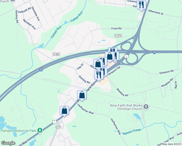 map of restaurants, bars, coffee shops, grocery stores, and more near 25214 Harwell Drive in Petersburg