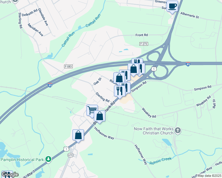 map of restaurants, bars, coffee shops, grocery stores, and more near 25214 Harwell Drive in Petersburg
