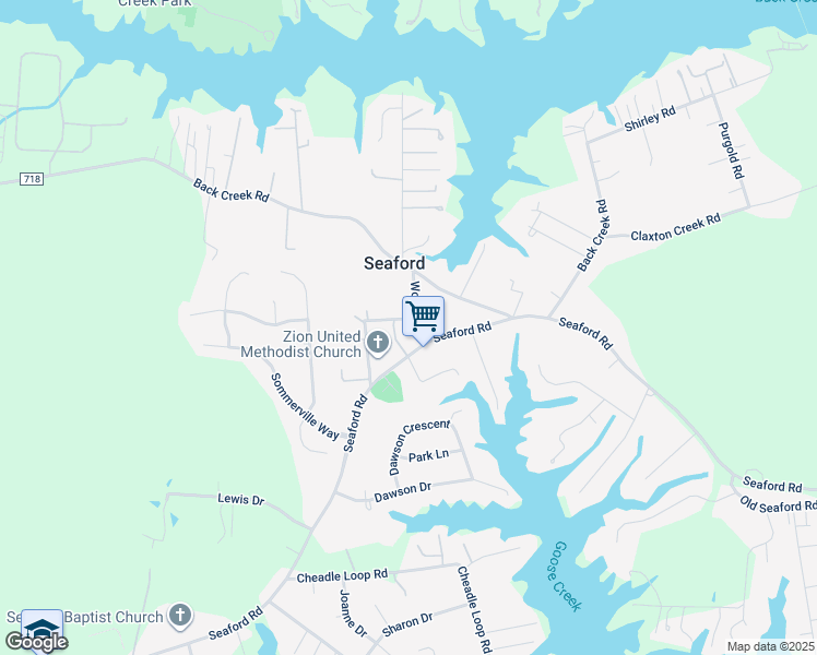 map of restaurants, bars, coffee shops, grocery stores, and more near 216 Wornom Drive in Seaford