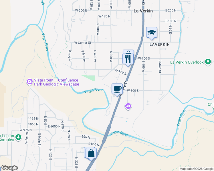map of restaurants, bars, coffee shops, grocery stores, and more near 299 W 300 S in La Verkin