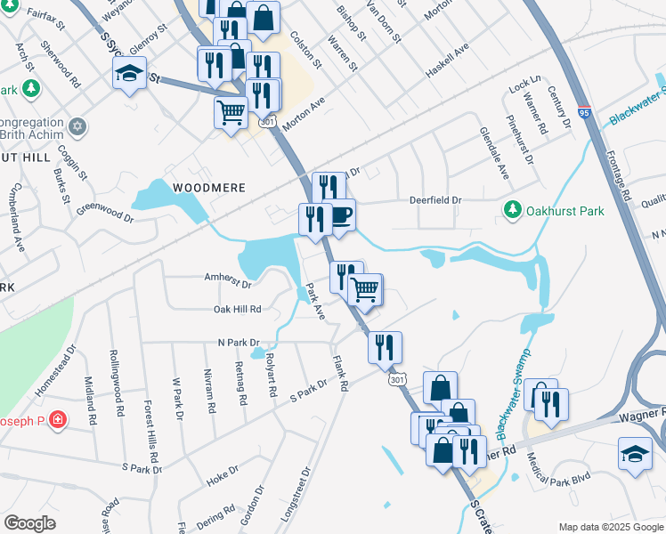 map of restaurants, bars, coffee shops, grocery stores, and more near South Crater Road in Petersburg