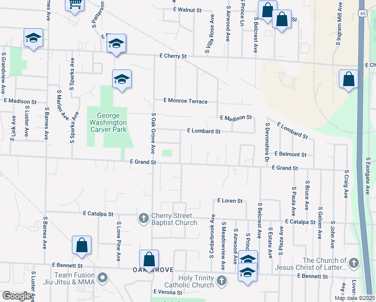 map of restaurants, bars, coffee shops, grocery stores, and more near 2657 East Belmont Street in Springfield