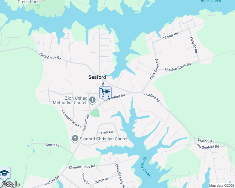 map of restaurants, bars, coffee shops, grocery stores, and more near 1507 Back Creek Road in Seaford