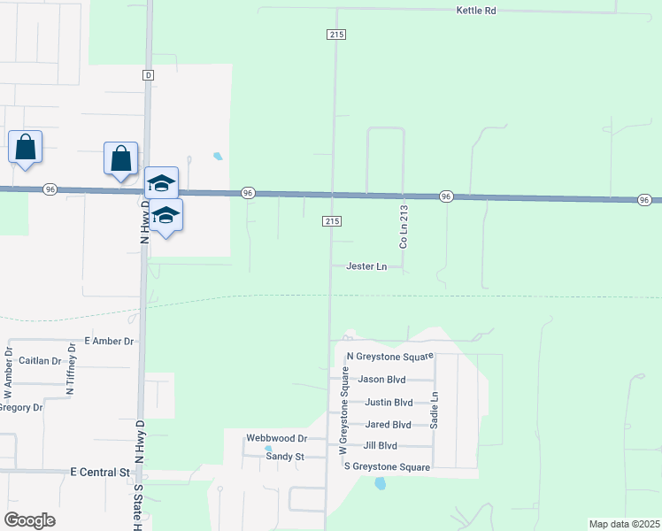 map of restaurants, bars, coffee shops, grocery stores, and more near 9800 County Road 215 in Webb City