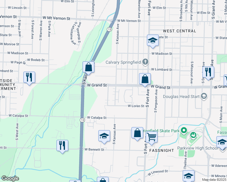 map of restaurants, bars, coffee shops, grocery stores, and more near 1008 South Lexington Avenue in Springfield