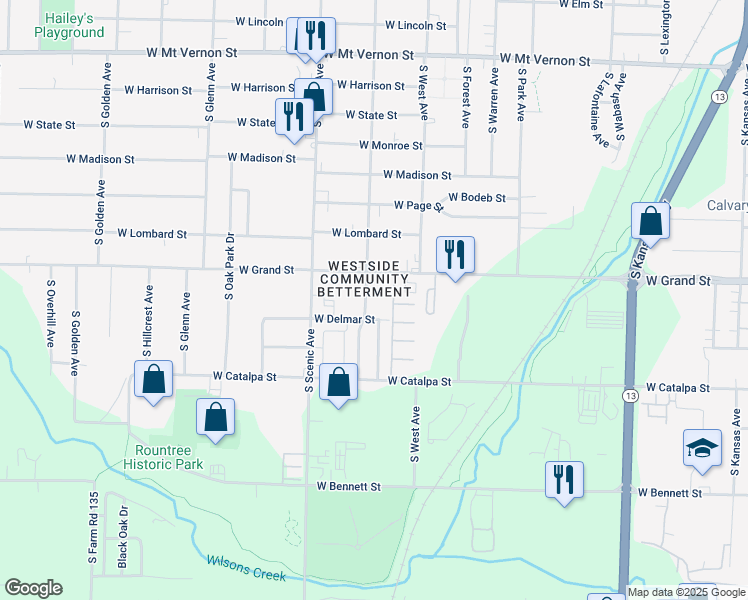 map of restaurants, bars, coffee shops, grocery stores, and more near 1020 South Clifton Avenue in Springfield