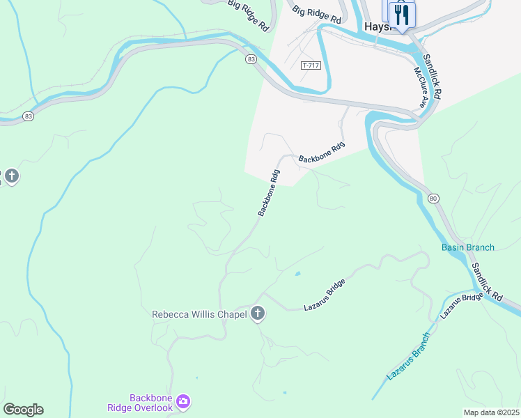map of restaurants, bars, coffee shops, grocery stores, and more near 750 Backbone Ridge in Haysi