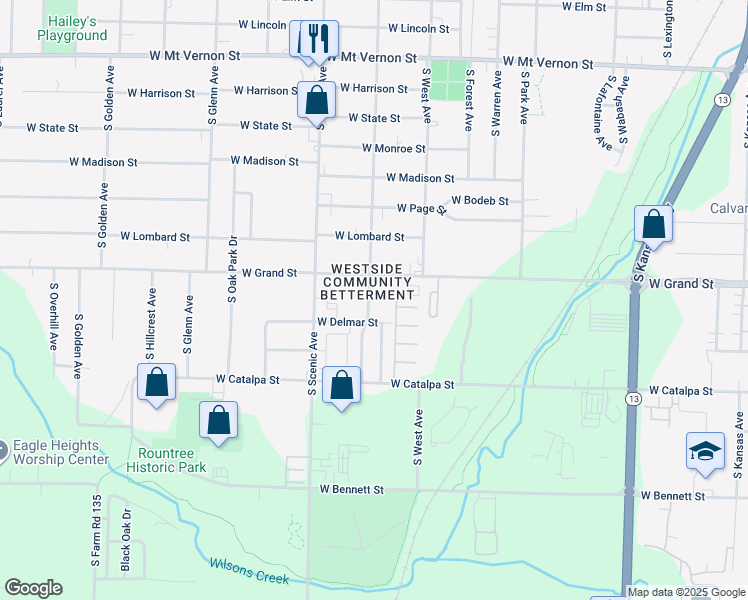 map of restaurants, bars, coffee shops, grocery stores, and more near 1020 South Clifton Avenue in Springfield