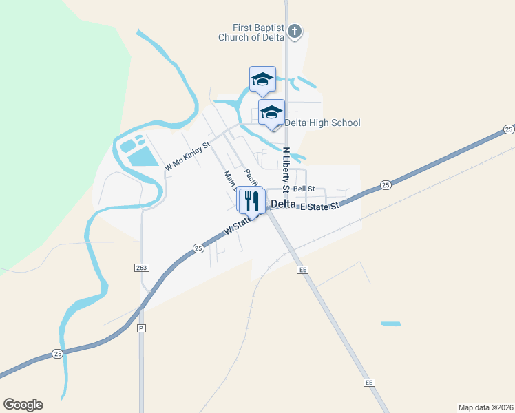 map of restaurants, bars, coffee shops, grocery stores, and more near 108 West State Street in Advance