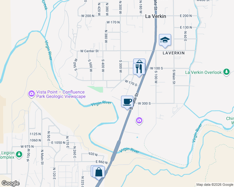 map of restaurants, bars, coffee shops, grocery stores, and more near 284 West 300 South in La Verkin