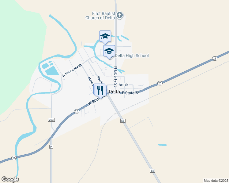 map of restaurants, bars, coffee shops, grocery stores, and more near in Delta