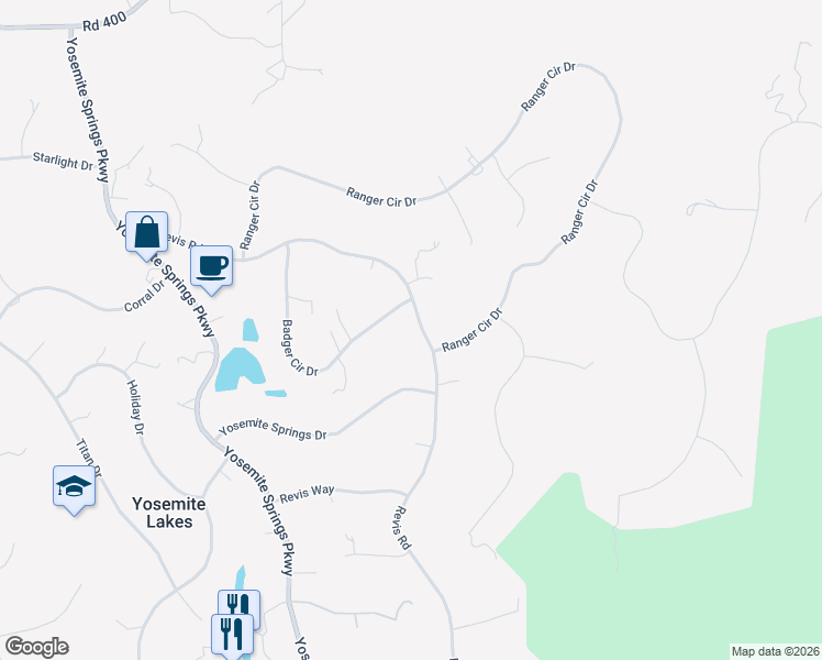 map of restaurants, bars, coffee shops, grocery stores, and more near 30789 Revis Road in Coarsegold