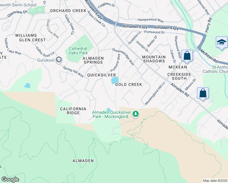 map of restaurants, bars, coffee shops, grocery stores, and more near 7219 Saint George Lane in San Jose