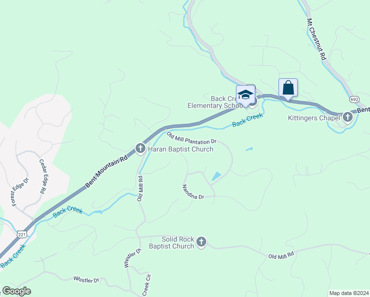 map of restaurants, bars, coffee shops, grocery stores, and more near 7249 Nadina Drive in Roanoke