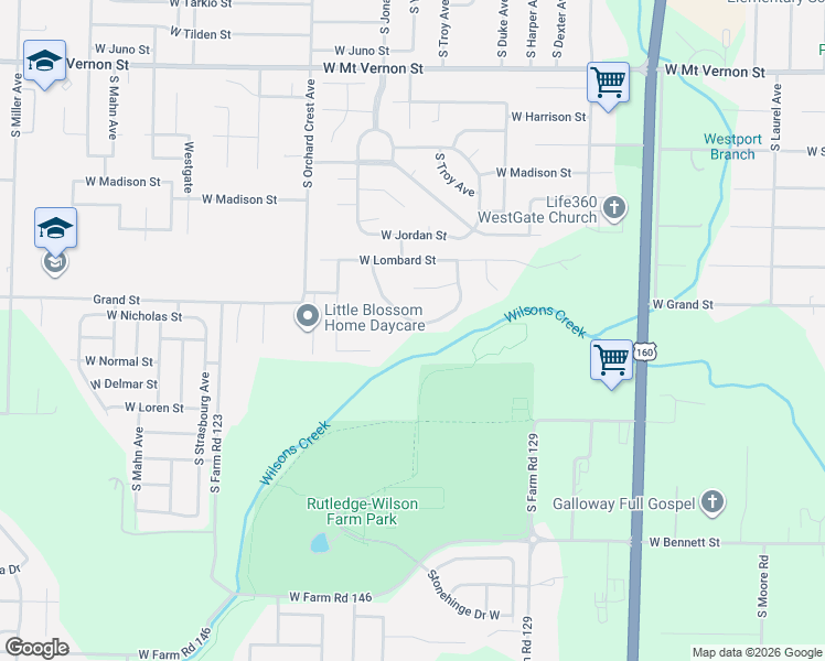 map of restaurants, bars, coffee shops, grocery stores, and more near 3886 West Parkridge Circle in Springfield