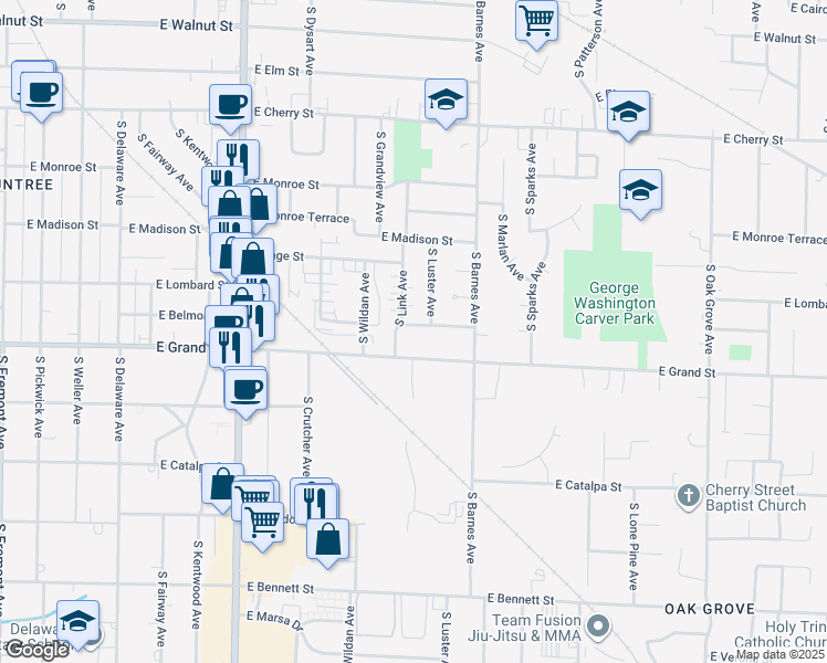 map of restaurants, bars, coffee shops, grocery stores, and more near 2104-2110 East Belmont Street in Springfield
