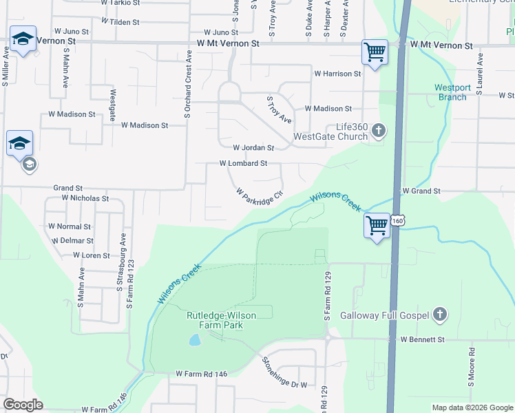 map of restaurants, bars, coffee shops, grocery stores, and more near 3886 West Parkridge Circle in Springfield