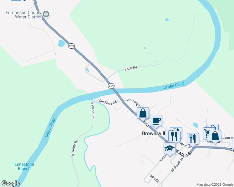 map of restaurants, bars, coffee shops, grocery stores, and more near Kentucky 70 in Brownsville