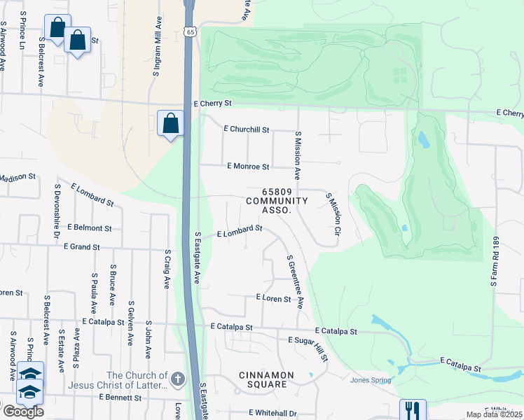 map of restaurants, bars, coffee shops, grocery stores, and more near 905 South Abbey Court in Springfield