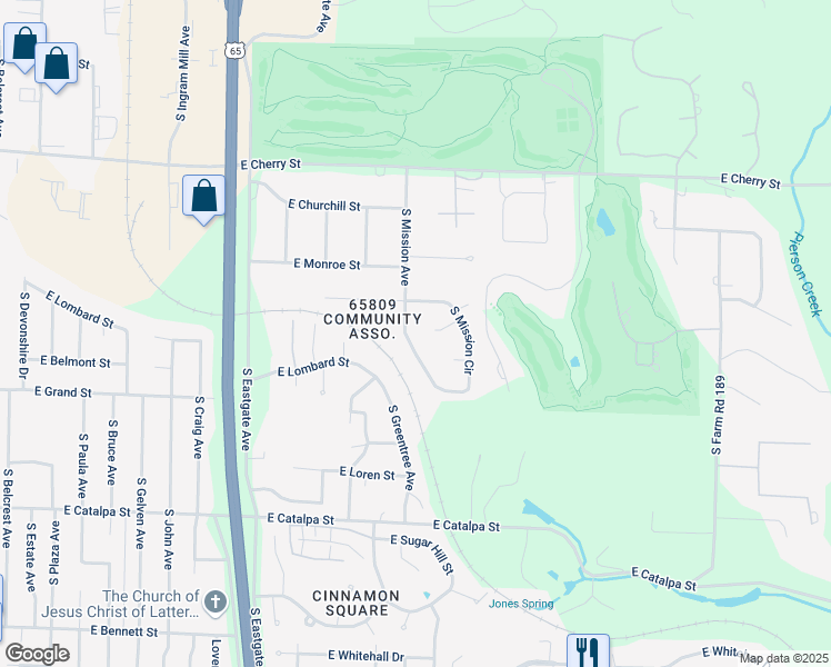 map of restaurants, bars, coffee shops, grocery stores, and more near 856 South Mission Avenue in Springfield