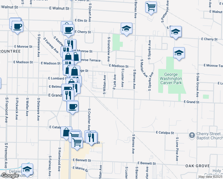 map of restaurants, bars, coffee shops, grocery stores, and more near 933 South Link Avenue in Springfield