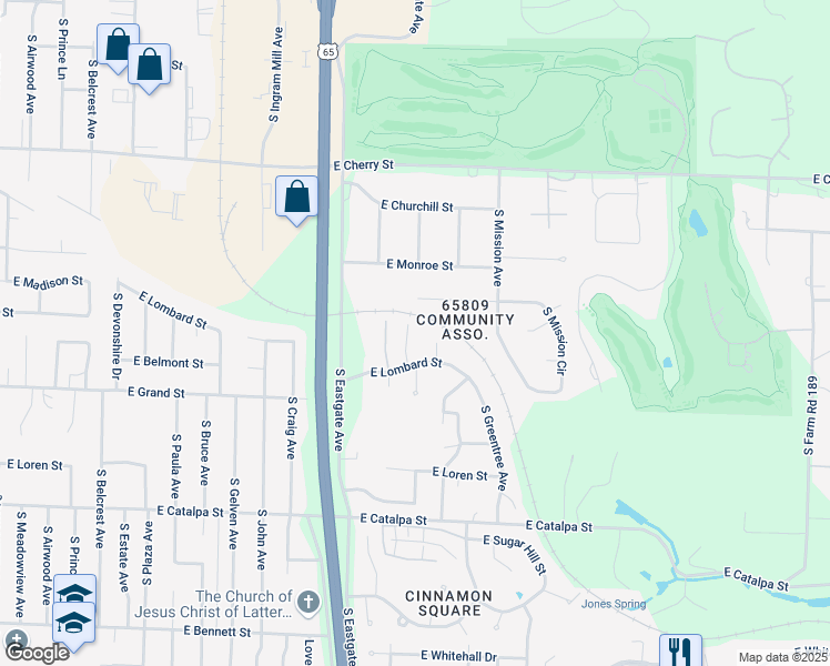 map of restaurants, bars, coffee shops, grocery stores, and more near 905 South Abbey Court in Springfield