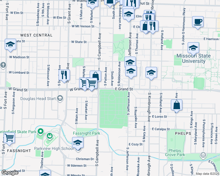 map of restaurants, bars, coffee shops, grocery stores, and more near in Springfield