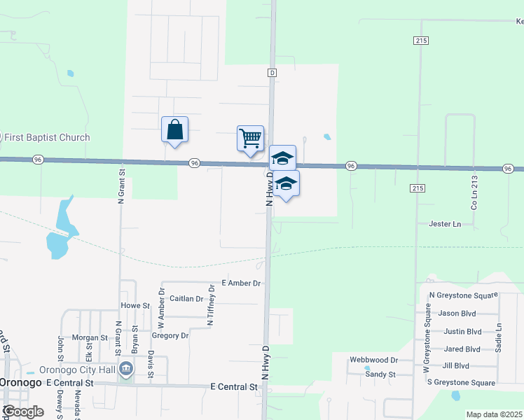 map of restaurants, bars, coffee shops, grocery stores, and more near 21950 Jude Lane in Webb City