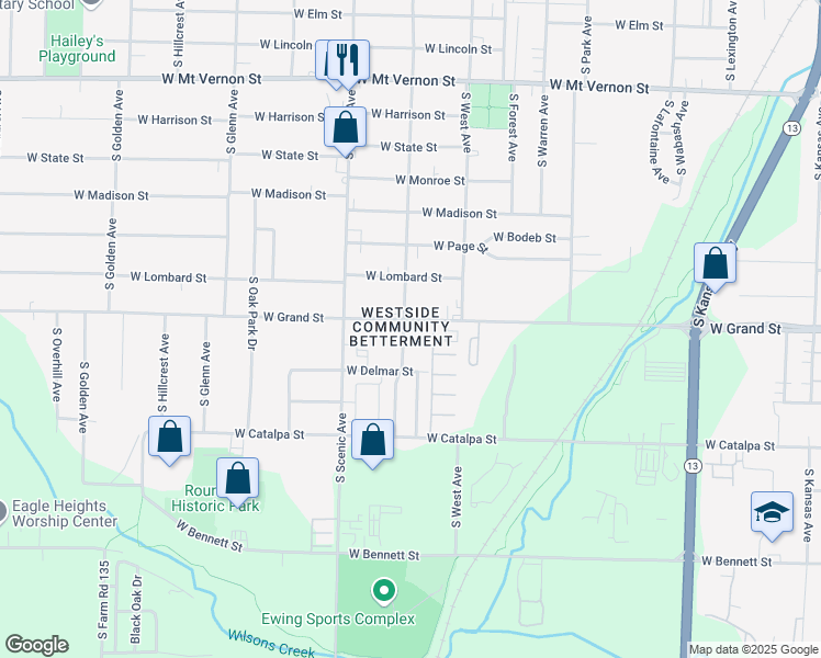 map of restaurants, bars, coffee shops, grocery stores, and more near 1020 South Clifton Avenue in Springfield