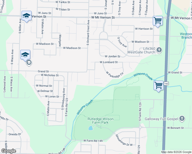 map of restaurants, bars, coffee shops, grocery stores, and more near 1026 South Timbercreek Avenue in Springfield