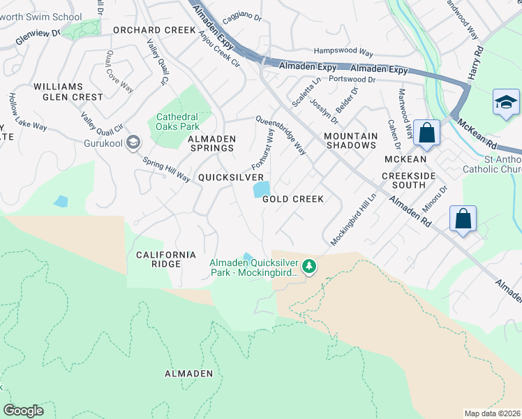 map of restaurants, bars, coffee shops, grocery stores, and more near 7219 Saint George Lane in San Jose